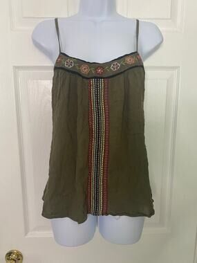 Charlotte Russe  Y2K Olive Green Embroidered Spaghetti Strap Flowy Camisole  XS